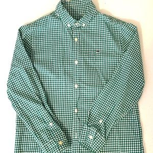 Vineyard Vibes Boys Gingham Button Down Whale Shirt